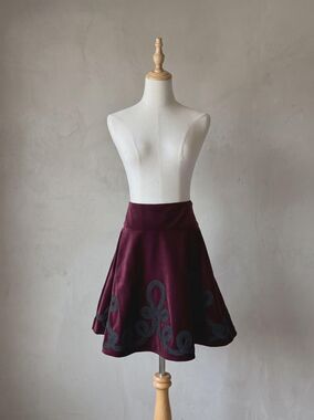 Ralph Lauren Blue Label Velvet Cord-Appliqué Circle Skirt in Bordeaux | 8